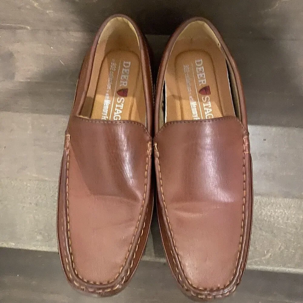 Deer Stags Loafer‎ Men 8 M Cognac Brown Slip On Memory Foam Faux Leather Comfort